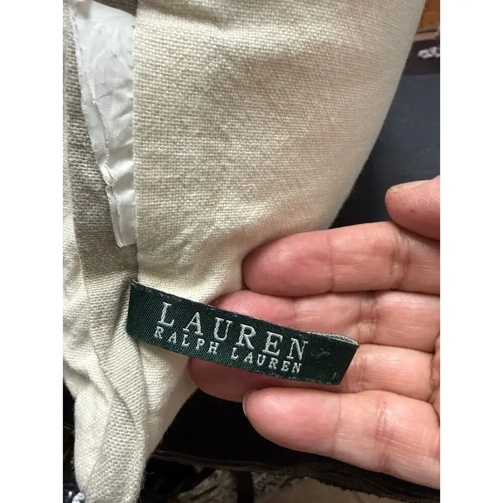Ralph Lauren Lumbar Throw Pillow Cream Gray Cotton Green Stripe Duck Feather